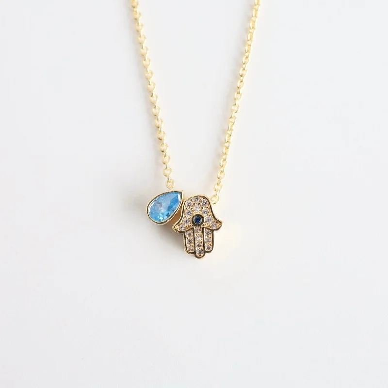 Trendy Bead Chain Necklaces For Fashionistas-Gold Teardrop Hamsa Charm Necklace