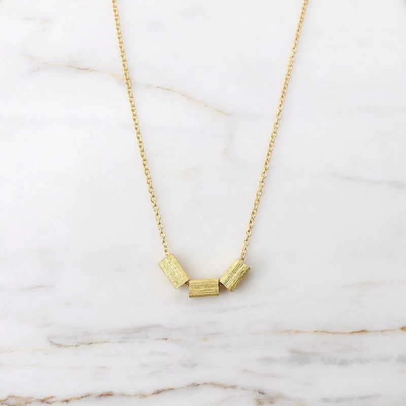 Simple Name Necklaces For Casual Wear-Three Brushed Gold Vermeil Squares Necklace