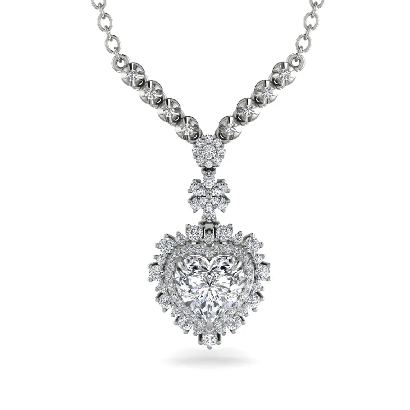 Elegant Pendant Necklaces For Formal Occasions-Heart Diamond Royal Vintage Gold Necklace - Gia No. 3