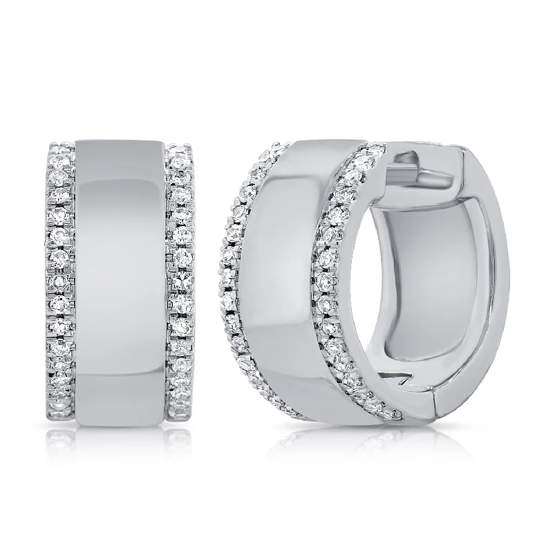 Personalized Earrings For Special Moments-14K White Gold Diamond Outline Large Huggie Earrings