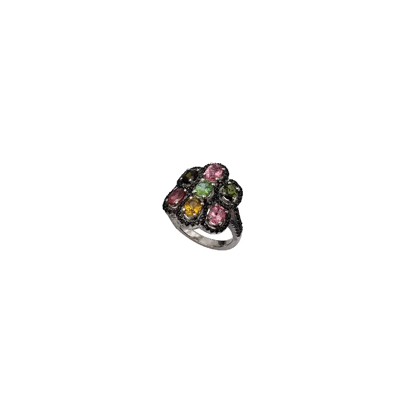 Unique Gemstone Wedding Rings For Brides-Multi-Color CZ Lady Ring (Silver)