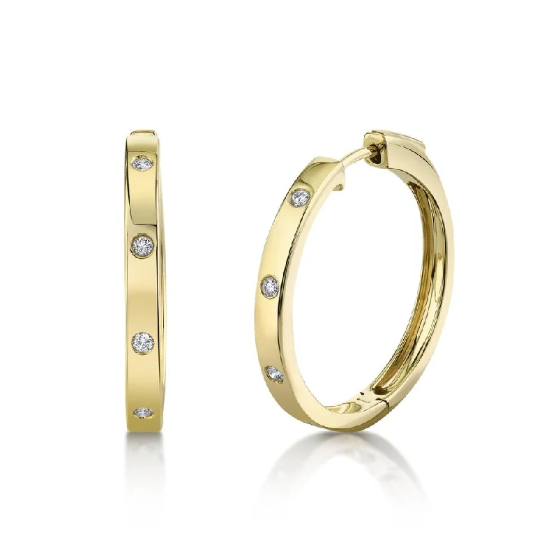 Luxury Gold Earrings For Weddings-14K Yellow Gold Diamond Hoop Earrings