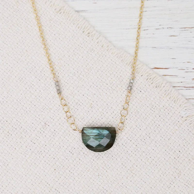 Custom Crystal Pendant Necklaces For Unique Designs-Labradorite Half Moon Necklace