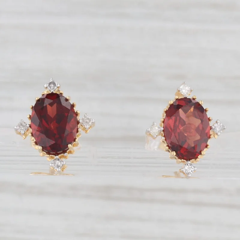 Beautiful Handmade Earrings For Gifts-New 3.13ctw Oval Garnet Diamond Stud Earrings 10k Yellow Gold