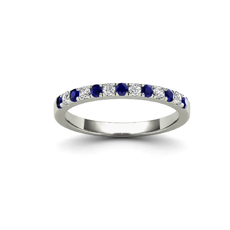 Elegant Wedding Bands For Non-Traditional Brides-Diamond & Blue Sapphire Ring (14K)