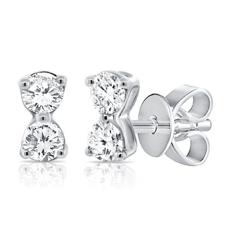 Customized Earrings For Personalized Jewelry-14K White Gold Double Diamond Stud Earrings