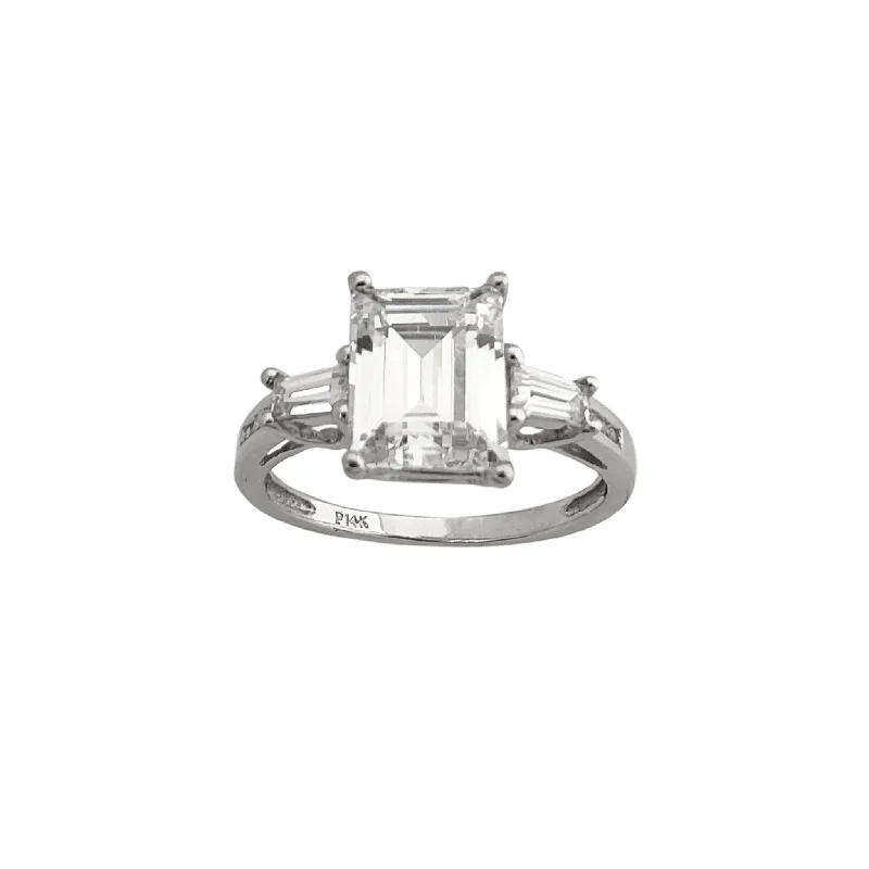 Minimalist Rings For Elegant Simplicity-Emerald Cut Center & Baguette Accent CZ Engagement Ring (14K)