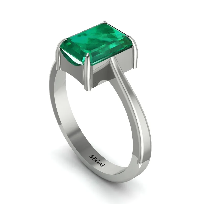 Gold Engagement Rings For Classic Brides-Emerald Cut Emerald Solitaire Engagement Ring - Lana No. 6