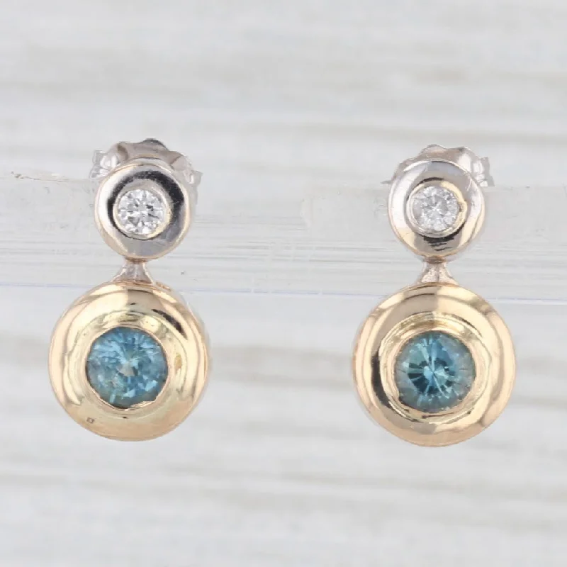 Gemstone Earrings For Unique Vibes-0.68ctw Blue Sapphire Diamond Circles Drop Earrings 14k White Yellow Gold