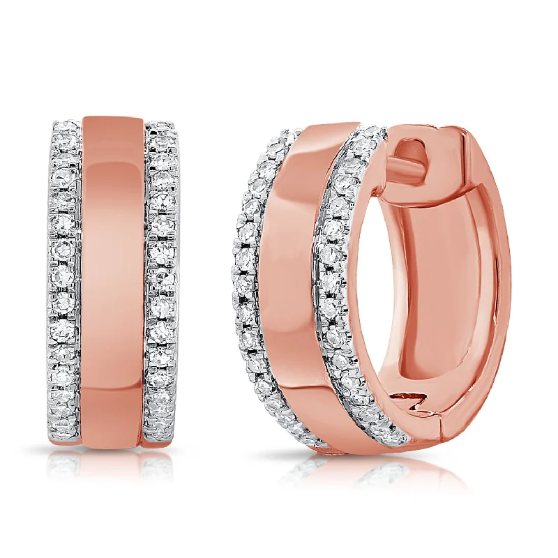 Beautiful Gold Stud Earrings For Brides-14K Rose Gold Diamond Medium Huggie Earrings