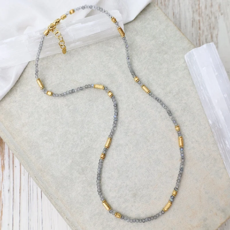 Statement Name Necklaces For Personalized Gifts-Labradorite & Gold Tubes Necklace