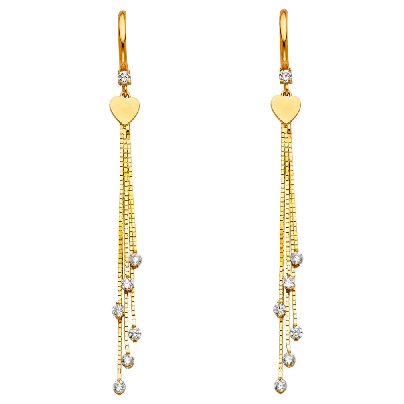 Lightweight Earrings For Comfortable Wear-14K Gold CZ Heart Hanging Earrings