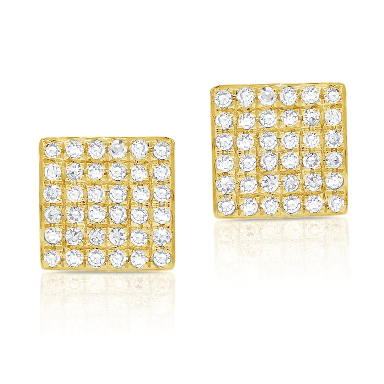 Elegant Gold Earrings For Classic Look-14K Yellow Gold Diamond Square Stud Earrings