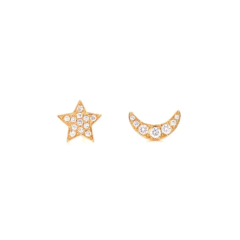 Fashion Earrings For Party Look-14K Yellow Gold Diamond Moon & Star Earrings