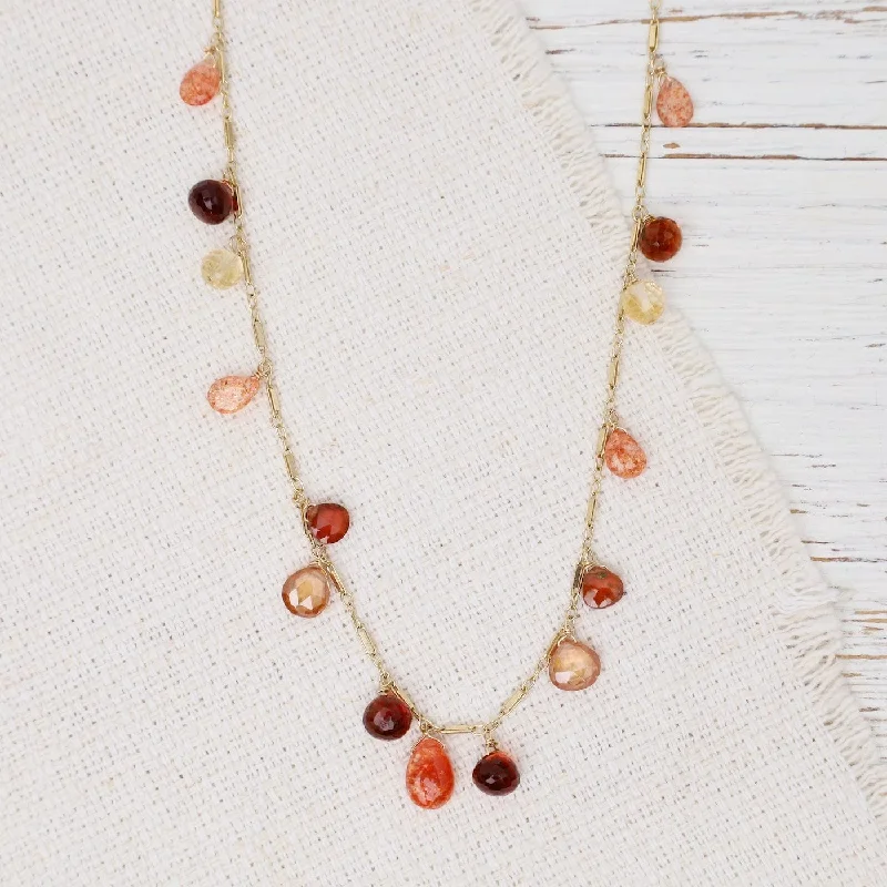 Stunning Heart Necklaces For Special Occasions-Sunstone, Garnet, Citrine, Zircon, Gold Fill Long Necklace