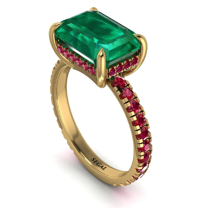 Beautiful Cocktail Rings For Weddings-Emerald-Cut Emerald Pavé Engagement Ring - Daphne No. 49