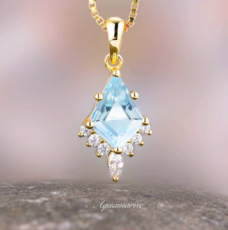 Stunning Long Earrings For Evening Parties-Skye Kite™  Kite Aquamarine Necklace- 14K Yellow Gold Vermeil