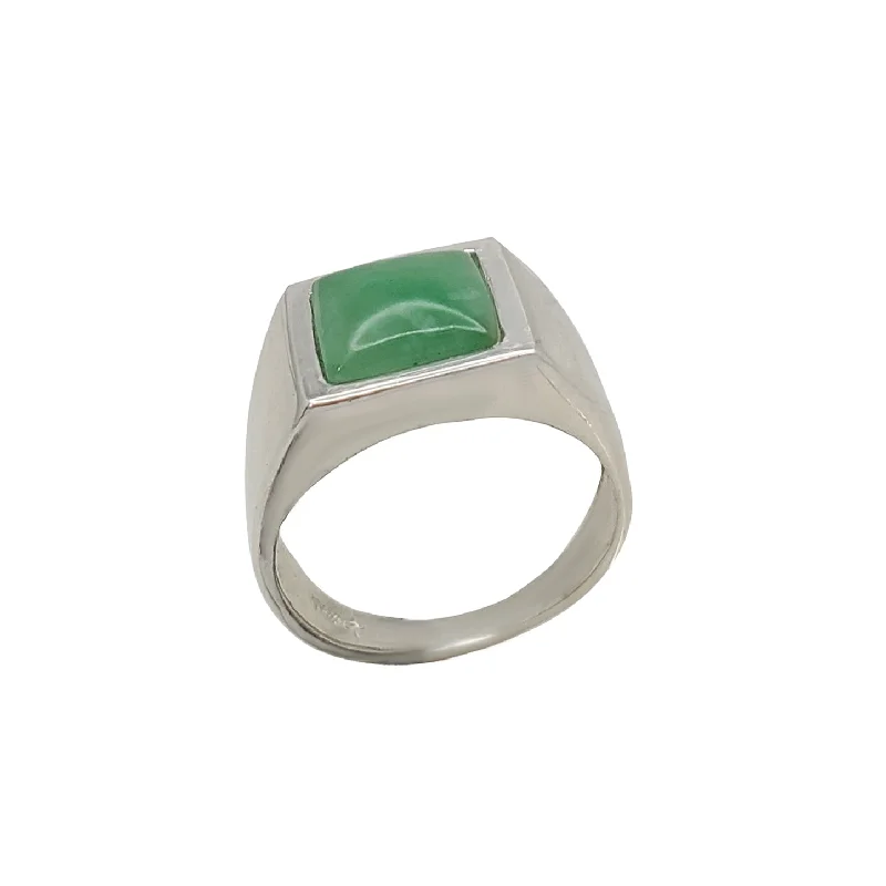 Custom Initial Rings For Unique Gifts-Square Signet Jade Ring (Silver)