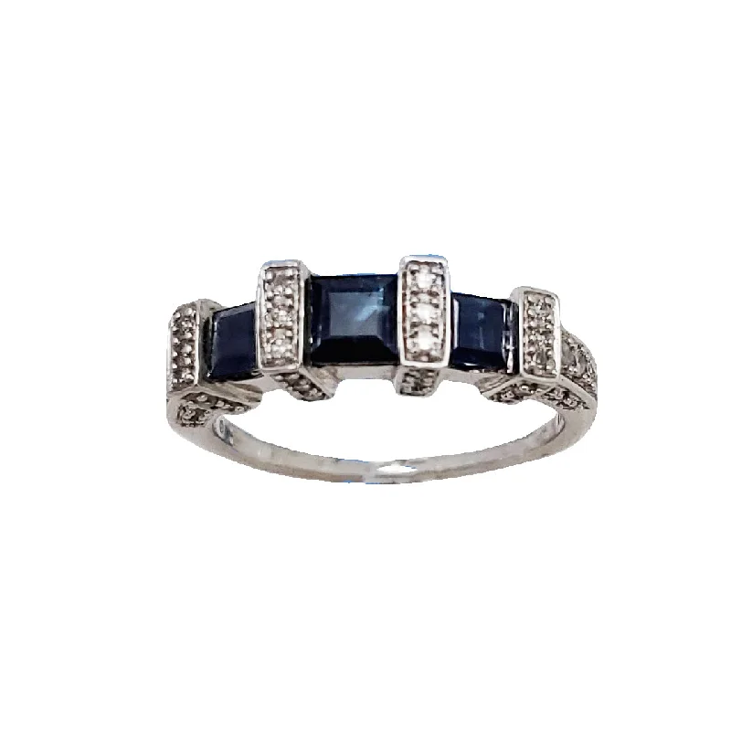 Bold Silver Wedding Bands For Non-Traditional Brides-Diamond and Sapphire Ring (14K)