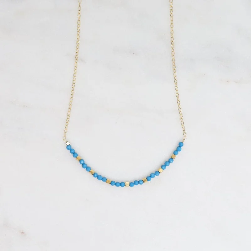 Fashionable Drop Necklaces For Trendy Style-Dark Turquoise & 18k Gold Vermeil Cubes Arc Necklace