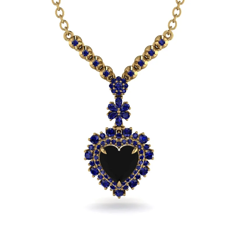 Layered Crystal Necklaces For Evening Glam-Heart Black Diamond Royal Vintage Gold Necklace - Gia No. 67