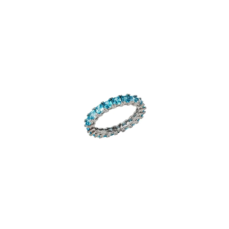 Simple Diamond Rings For Classic Fashion-Light Blue Eternity Ring (Silver)