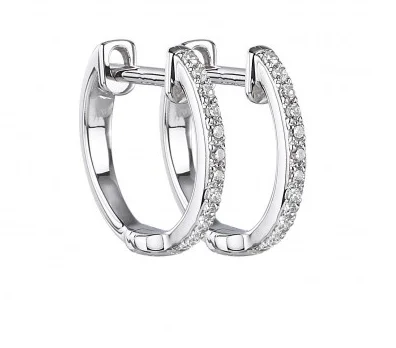 Unique Handmade Earrings For Brides-14K White Gold Micro Diamond Huggie Earrings