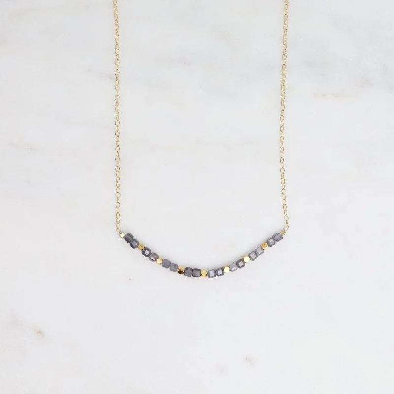 Trendy Pendant Necklaces For Casual Days-Iolite & 18k Gold Vermeil Cubes Arc Necklace