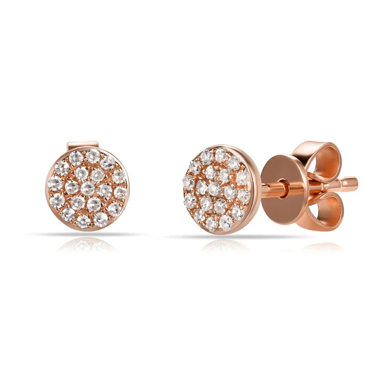 Statement Earrings For Fashionistas-14K Rose Gold Diamond Disc Stud Earrings