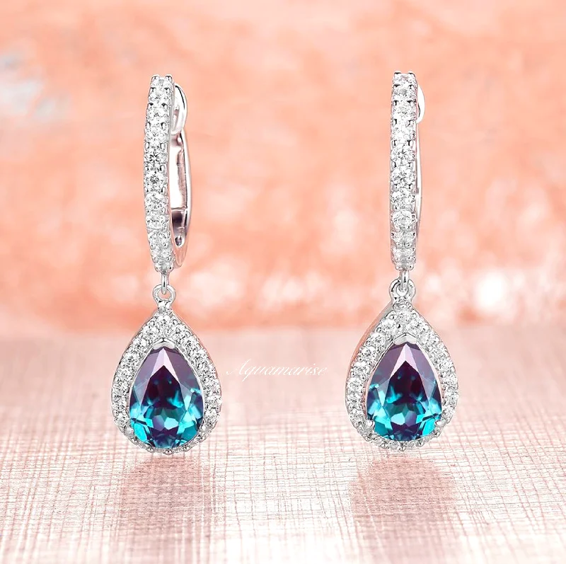 Silver Hoop Earrings For Simple Glam-Vera Teal & Purple Alexandrite Earrings- Sterling Silver