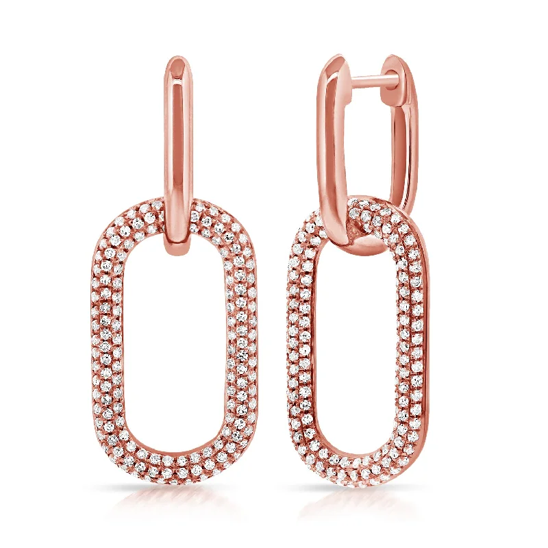 Trendy Gold Earrings For Glamorous Looks-14K Rose Pave Diamond Large Paper Link Earrings