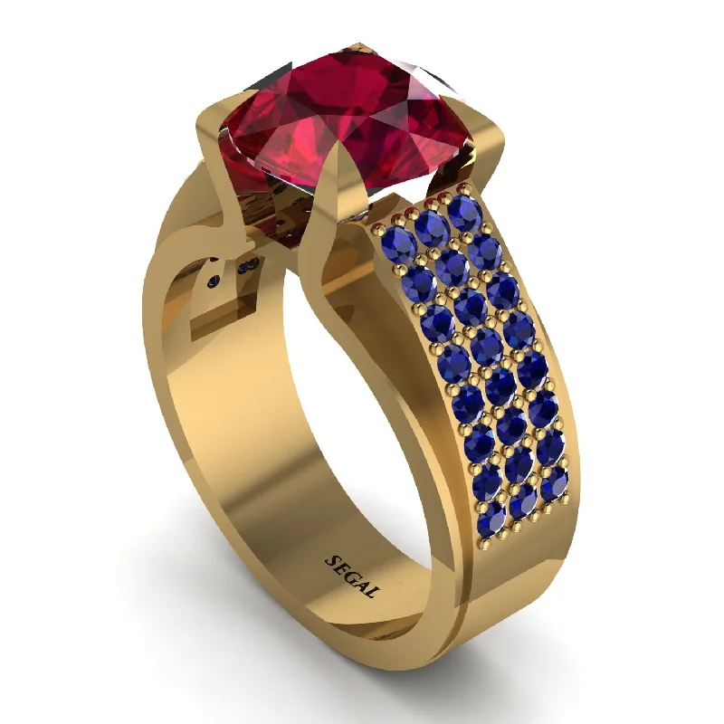 Classic Diamond Wedding Rings For Brides-Round Cut Ruby 14K Gold Pave Engagement Ring - Saylor No. 70