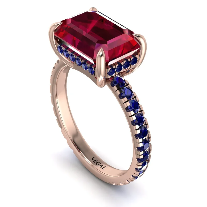 Vintage Inspired Engagement Rings For Brides-Emerald-Cut Ruby Pavé Engagement Ring - Daphne No. 71