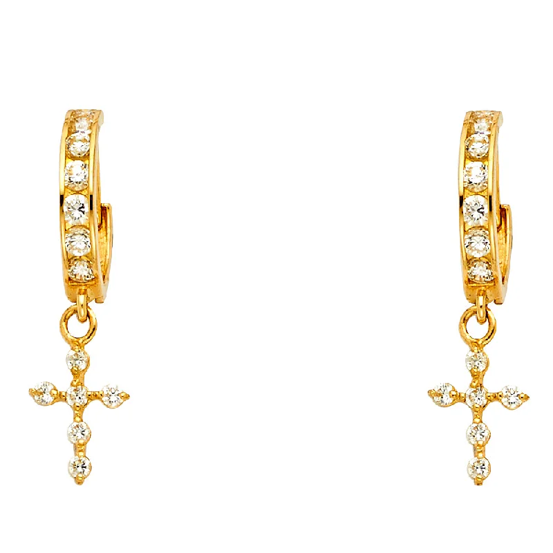 Statement Pearl Earrings For Brides-14K Cross CZ Earrings