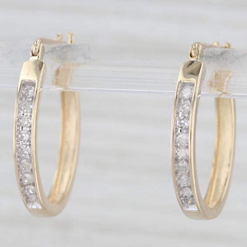 Trendy Stud Earrings For Modern Women-0.18ctw Diamond Hoop Earrings 10k Yellow Gold Snap Top Round Hoops