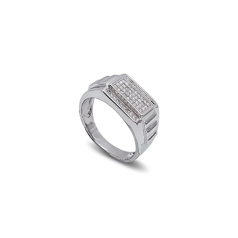 Classic Wedding Rings For Him-Zirconia Sideways Rectangle Men's Ring (Silver)