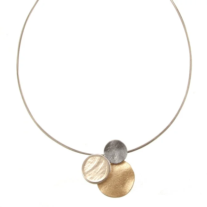 Sparkling Pendant Necklaces For Evening Fashion-Silver and Gold Triple Circle Necklace