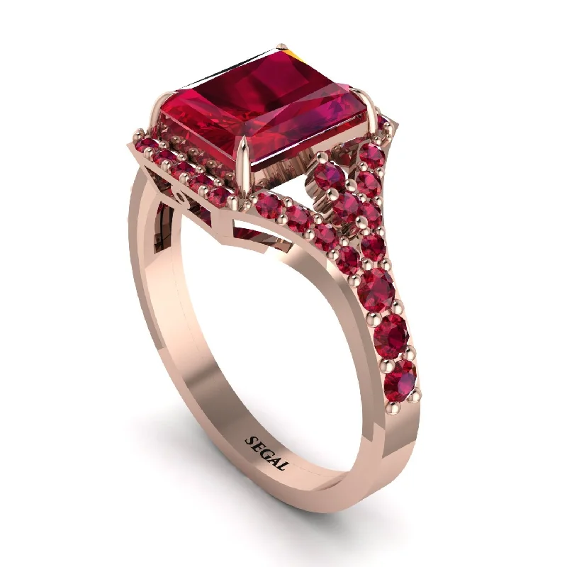 Classic Gold Band Rings For Weddings-Radiant Cut Ruby 14K Halo Engagement Ring - Cassidy No. 56