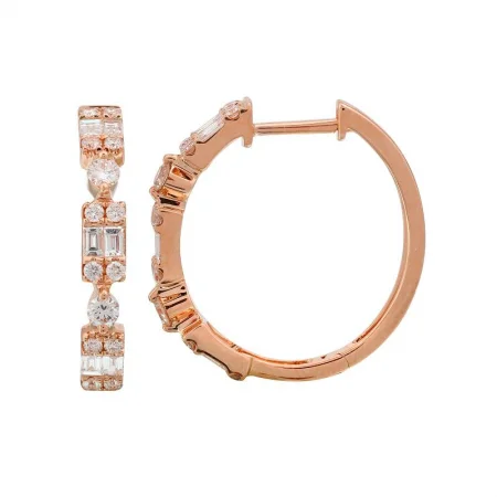 Chic Modern Earrings For Young Women-14K Rose Gold Round + Baguette Cluster Hoop Earrings