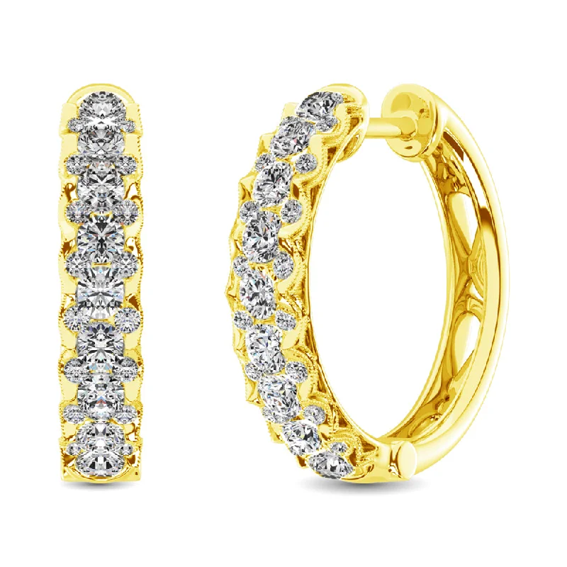 Classic Drop Earrings For Bridal Looks-10K Yellow Gold Diamond 1 Ct.Tw. Hoop Earrings