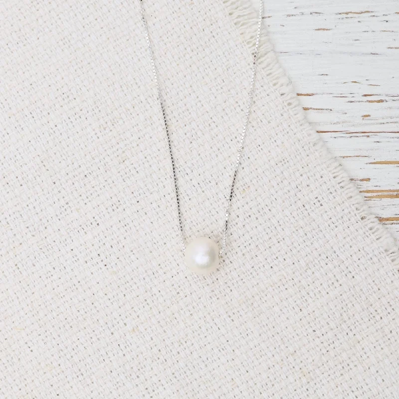 Crystal Necklaces For Sparkling Elegance-White Pearl 18" Box Chain Necklace