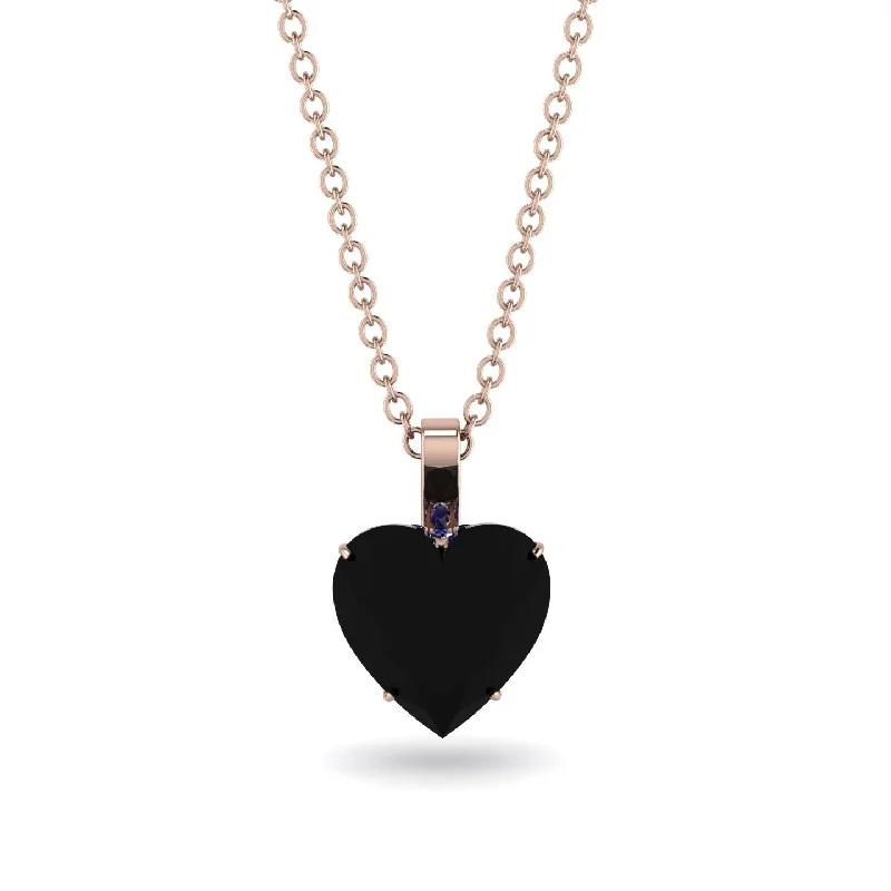 Long Necklaces For Evening Wear-Heart Black Diamond Necklace - Noelle No. 68