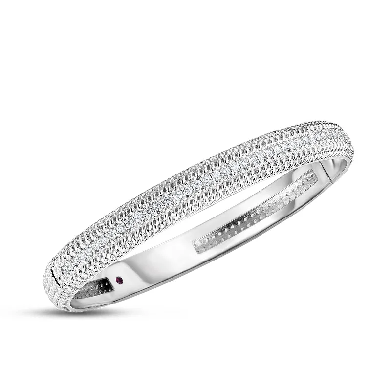 Bangles With Oval Shapes-18K Opera Medium Width Hinged Bangle with Diamonds