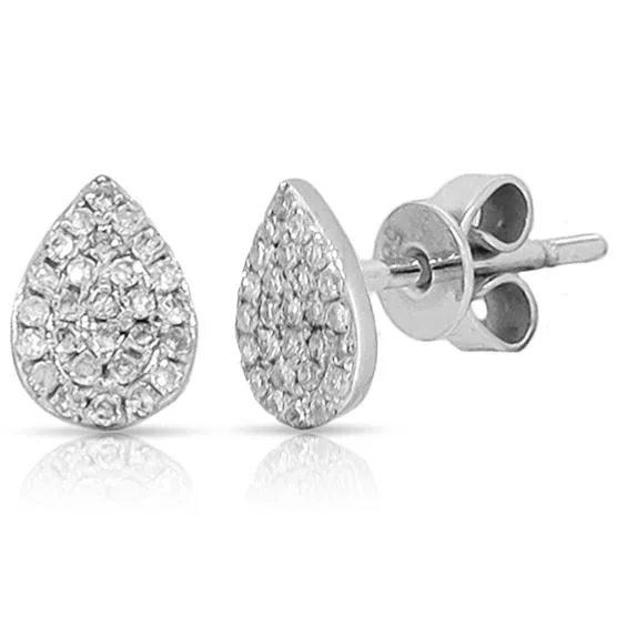 Personalized Earrings With Initials-14K White Gold Pave Diamond Pear Shaped Earrings