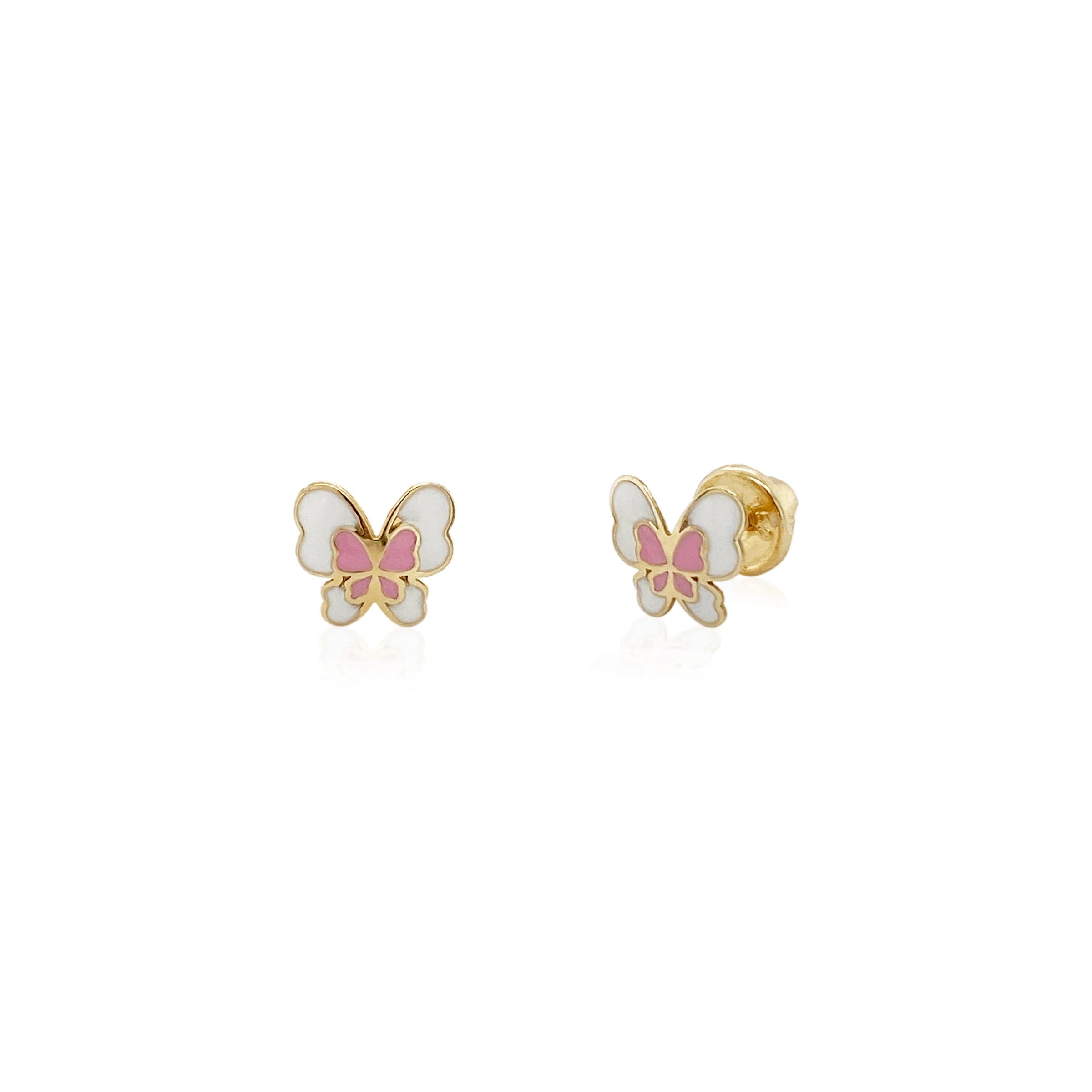 Cool Huggie Earrings For Modern Vibes-14K Yellow Gold Enamel Butterfly Children's Earrings