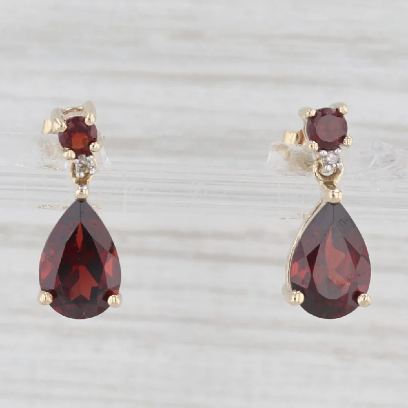 Trendy Resin Earrings For Creative Styles-3.30ctw Garnet Diamond Teardrop Earrings 10k Yellow Gold Small Stud Drops