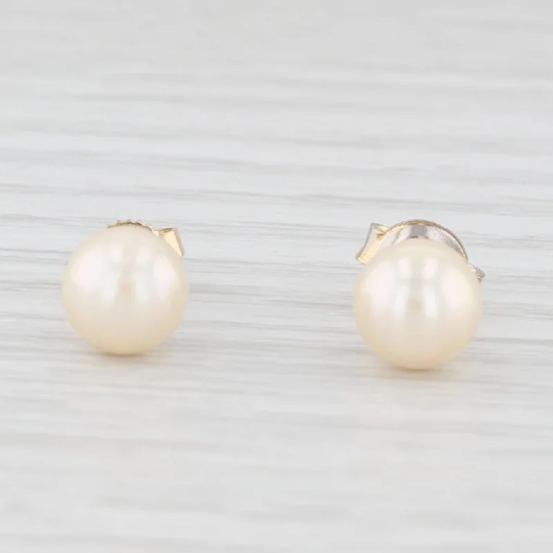 Crystal Earrings For Elegant Style-Cultured Pearl Solitaire Stud Earrings 14k Yellow Gold