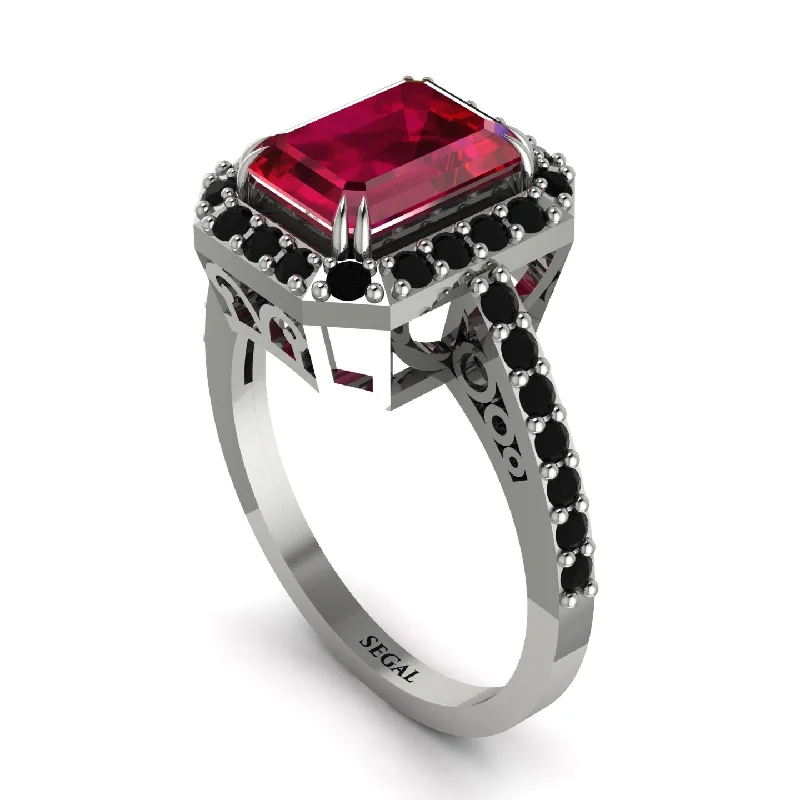 Simple Stackable Rings For Trendy Fashion-Emerald Cut Ruby Vintage-Inspired Engagement Ring - Addilyn No. 42