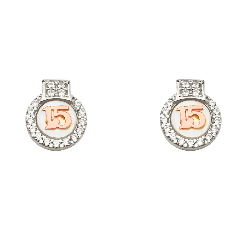 Round Hoop Earrings For Fashionistas-14K Sweet 15 Quincenera CZ Hanging Earrings