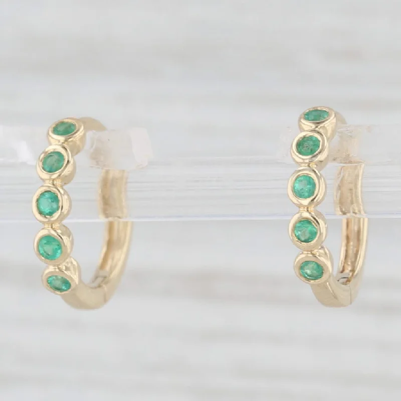 Pearl And Diamond Earrings For Special Days-New 0.10ctw Emerald Small Hoop Huggie Earrings 10k Yellow Gold